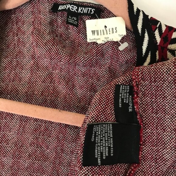 Jasper Knits NEW Graphic Print Textured Cardigan Zip Front Flower Cardi Jacket L - Picture 10 of 16